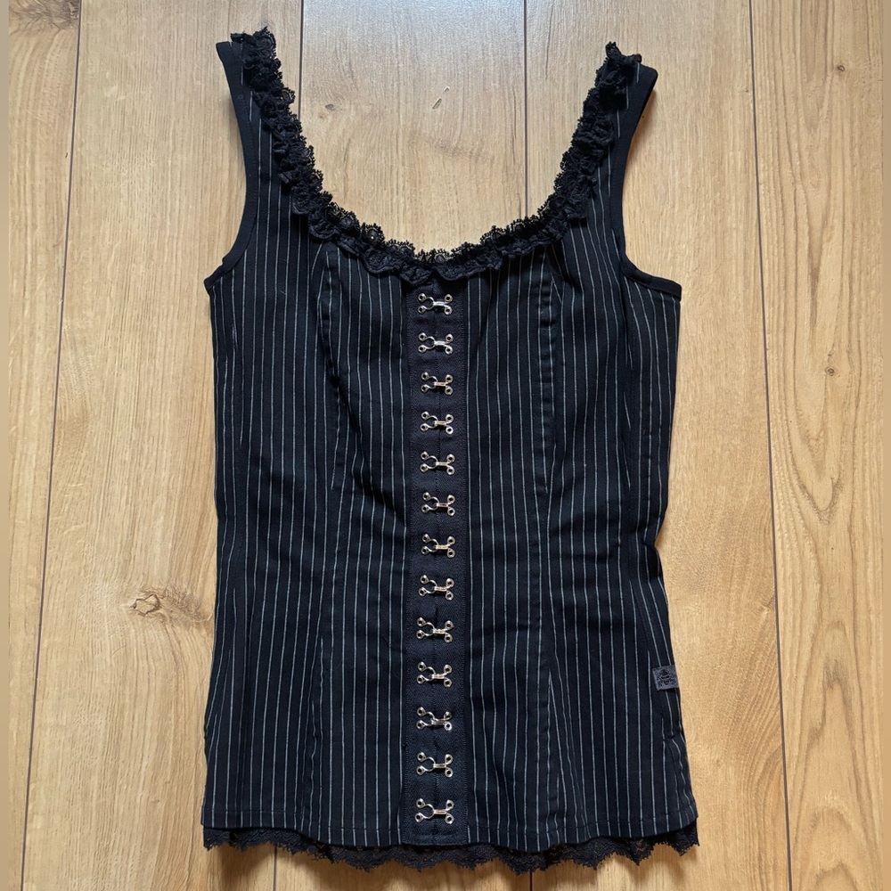 Vintage Tripp NYC Black Pinstripe corset style top.